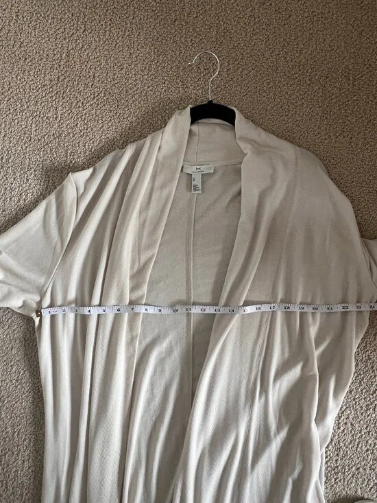 Halston Cream Open Front Long Cardigan Sweater, XL - Picture 8 of 9